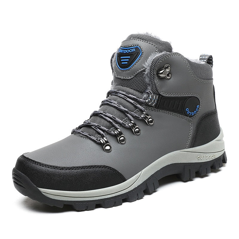 Winter Men Boots With Fur Warm Snow Non-slip Men Work Casual Shoes Waterproof Leather Sneakers High Top Ankle Boots Plus Size