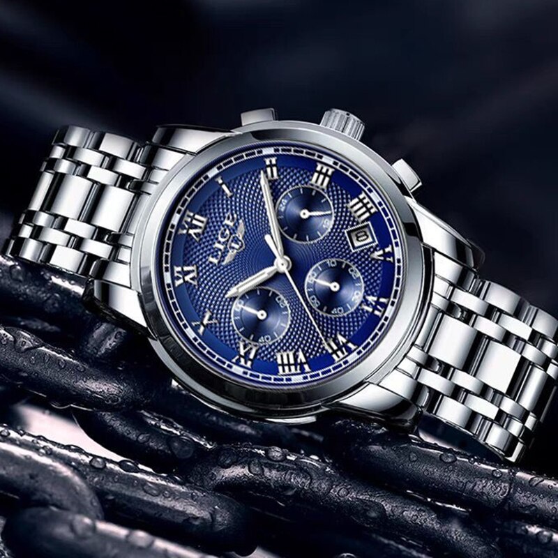 LIGE  Men&#39;s Watch Big Dial Stainless Steel Band Date Mens Business Male Watches Waterproof Luxuries Men Wrist Watches for Men