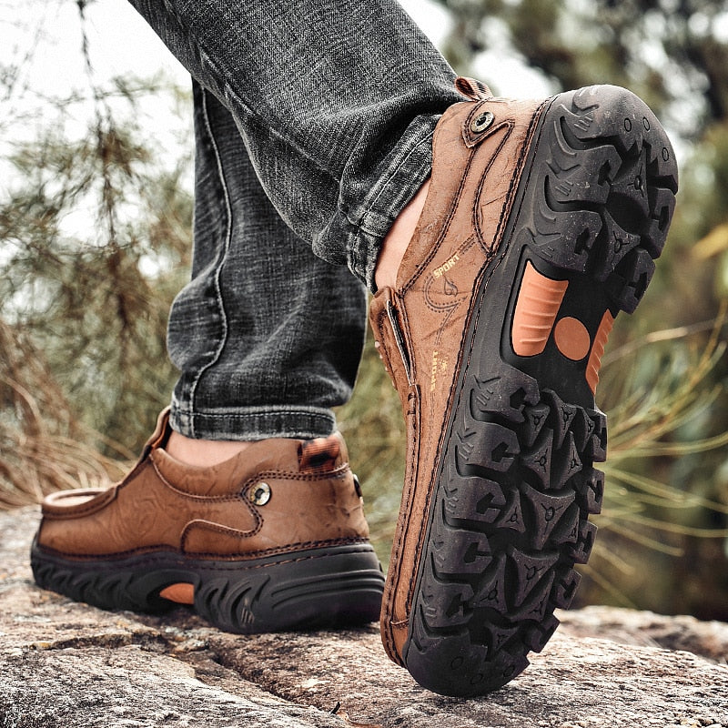 Outdoor High Quality Men&#39;s Shoes 100% Genuine Leather Casual Shoes Waterproof Work Shoes Cow Leather Loafers Slip on Footwear 48