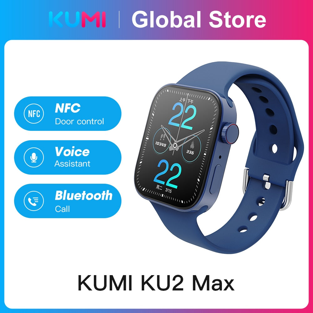 KUMI  KU2 Max Men Smart Watch Bluetooth Call Sport Fitness Heart Rate Blood Pressure Sleep Monitor IP67 Waterproof Women Smartwa