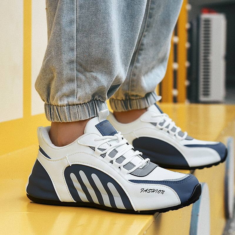 Autum Winter Striped Design High Top Men Shoes Casual Fashion Leather Waterproof Chunky Sneakers Increased Platform Running Shoe