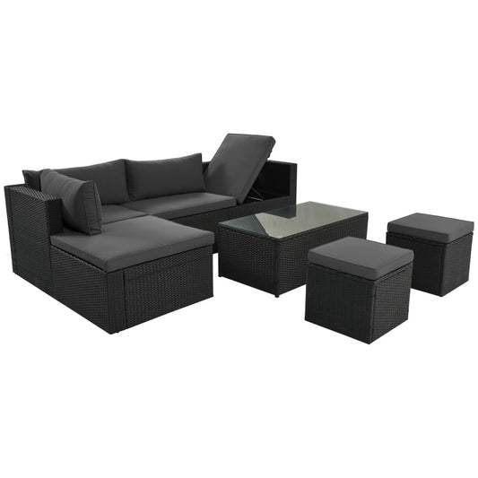 Large Outdoor Wicker Sofa Set, PE Rattan, Movable Cushion, Sectional Lounger Sofa, For Backyard, Porch, Pool, Gray