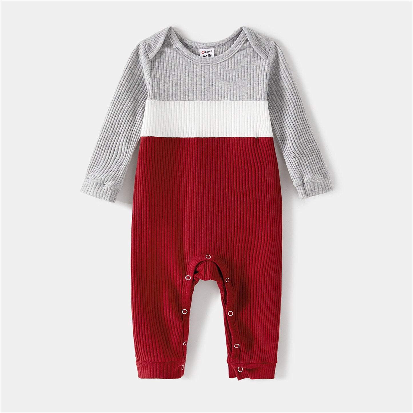 PatPat Family Matching Burgundy Ribbed Crisscross Pleated Midi Dresses and Long-sleeve Colorblock Tops Sets
