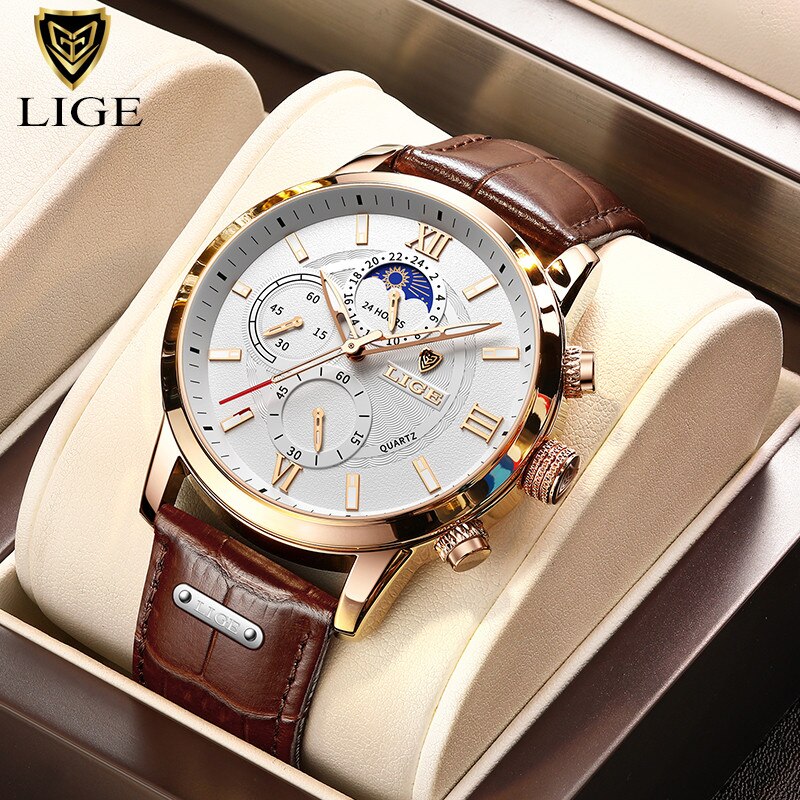 2023 LIGE Business Gold Watch For Men Luxury Original Waterproof Stainless Steel Golden Male Wristwatches Relogio Masculino 2022