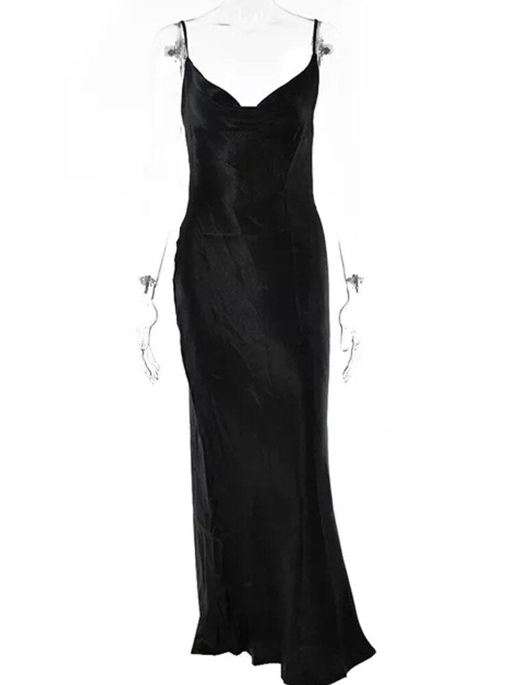 JULISSA MO Sexy Spaghetti Strap Backless Summer Dress Women Satin Lace Up Trumpet Long Dress Elegant Bodycon Party Dresses 2023