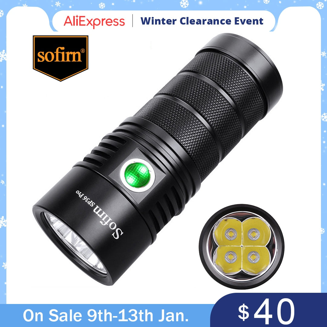 Sofirn SP36 Pro 8000lm Powerful LED Flashlight  4*SST40 USB C Rechargeable 18650 Torch