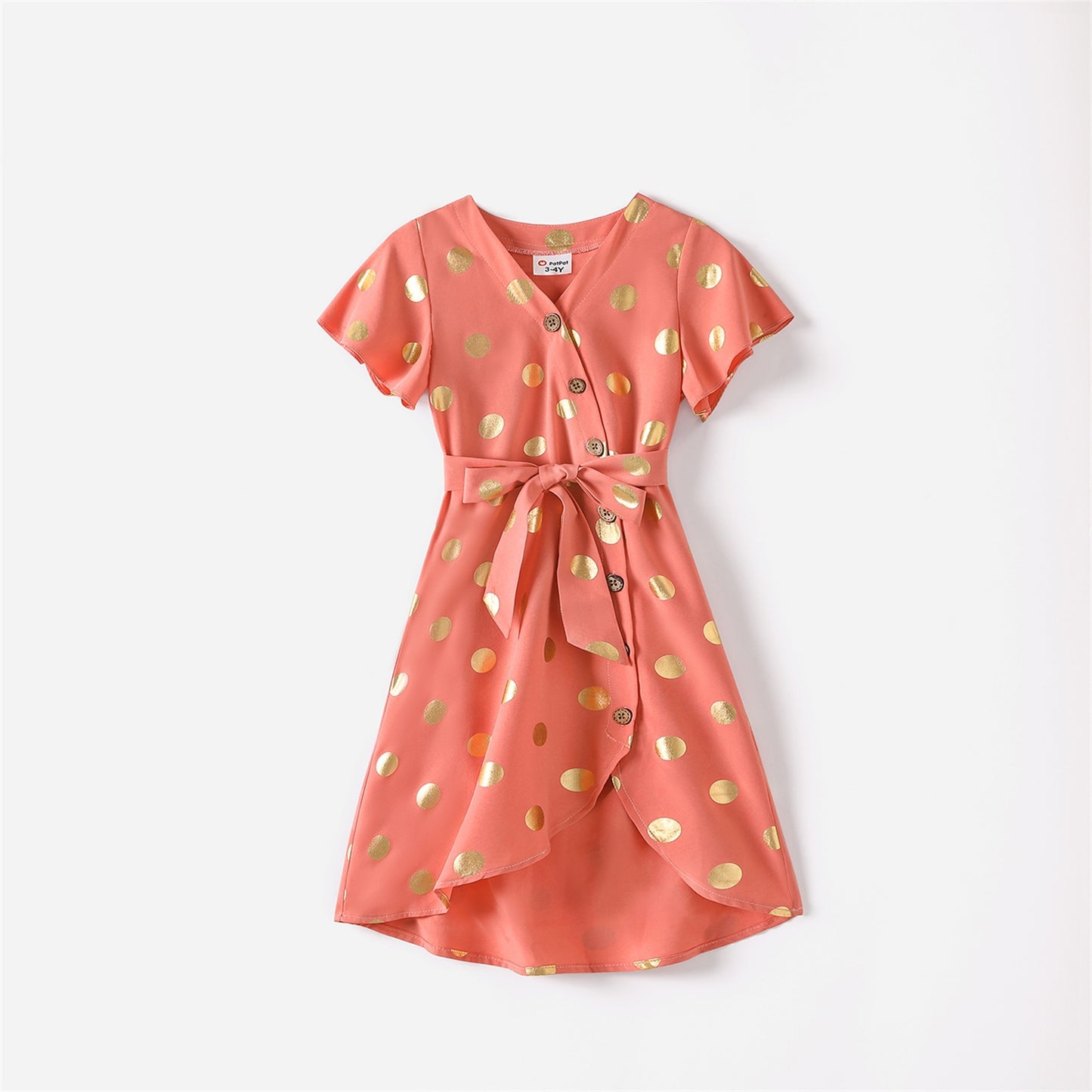 PatPat Family Matching Mother And Daughter Dresses for Mom And Me Dots V Neck Ruffle-sleeve Dress and T-shirts Sets Family Look
