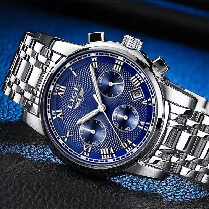 LIGE  Men&#39;s Watch Big Dial Stainless Steel Band Date Mens Business Male Watches Waterproof Luxuries Men Wrist Watches for Men