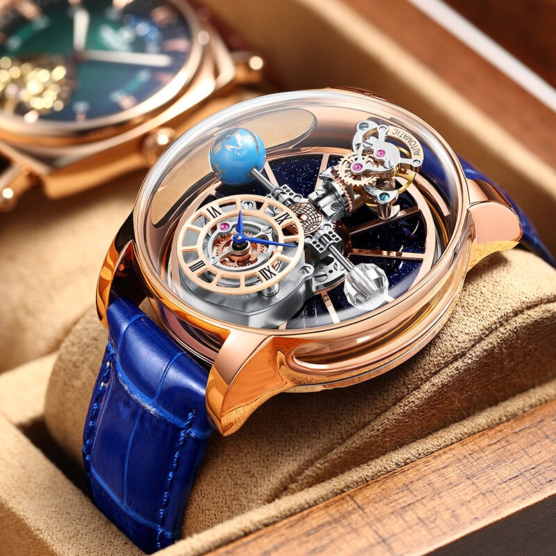 PINDU DESIGN 2023 Latest Fully Transparent Hollow Design Celestial Quartz Watch Men Waterproof Leather Man Wristwatch Relogio