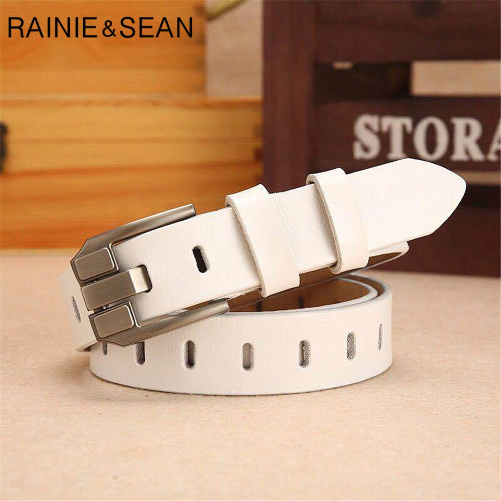 RAINIE SEAN Red Women Belt Pin Buckle Real Leather Belts for Jeans Genuine Leather Cowskin High Quality Solid Ladies Belt 110cm