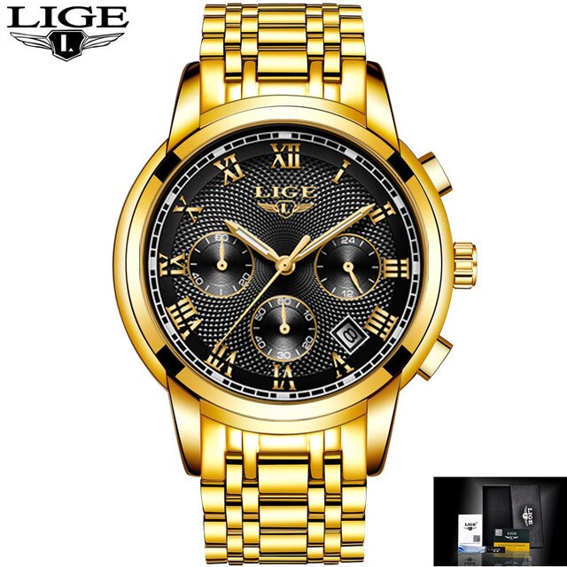 LIGE  Men&#39;s Watch Big Dial Stainless Steel Band Date Mens Business Male Watches Waterproof Luxuries Men Wrist Watches for Men