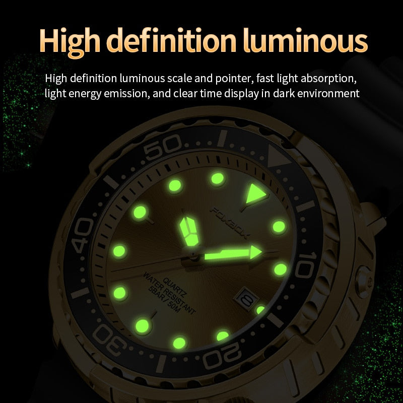 FOXBOX New Gold Fashion Watches Men Sports Silicone Watch Men  50M Waterproof Watches Golden Wristwatches Male Relogio Masculino