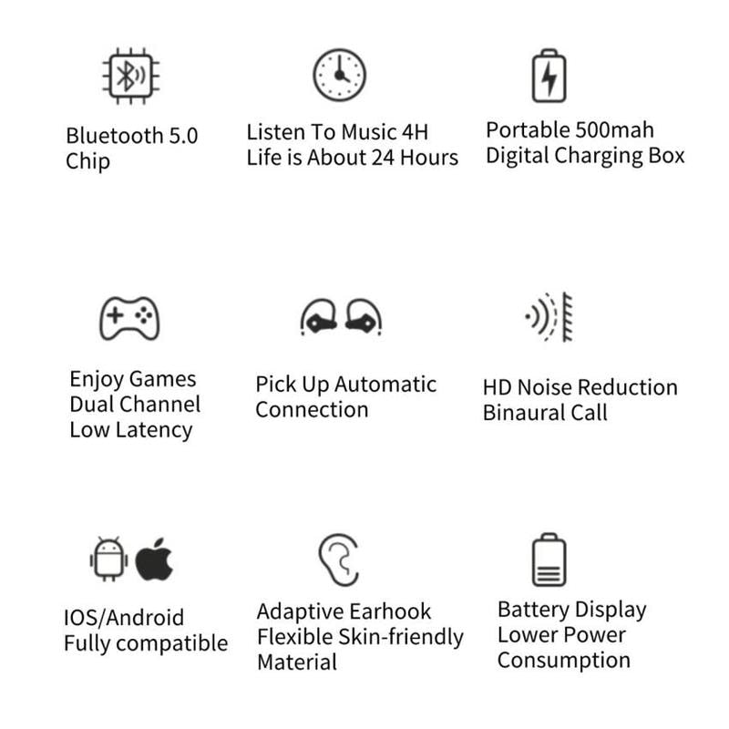 Sports TWS Bluetooth Earphone HiFi Stereo Music Wireless Headphone Ear Hook Earbuds with Microphone Waterproof Gaming Headset