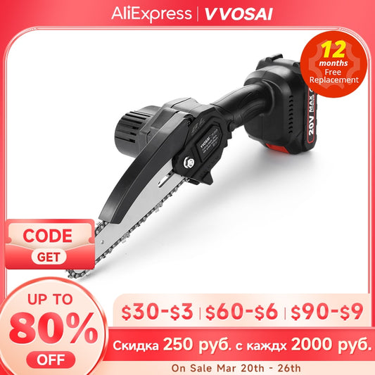 WOSAI 20V MT-Series 6 Inch Brushless chain saw Cordless Mini Handheld Pruning Saw Portable Woodworking Electric Saw Cutting Tool