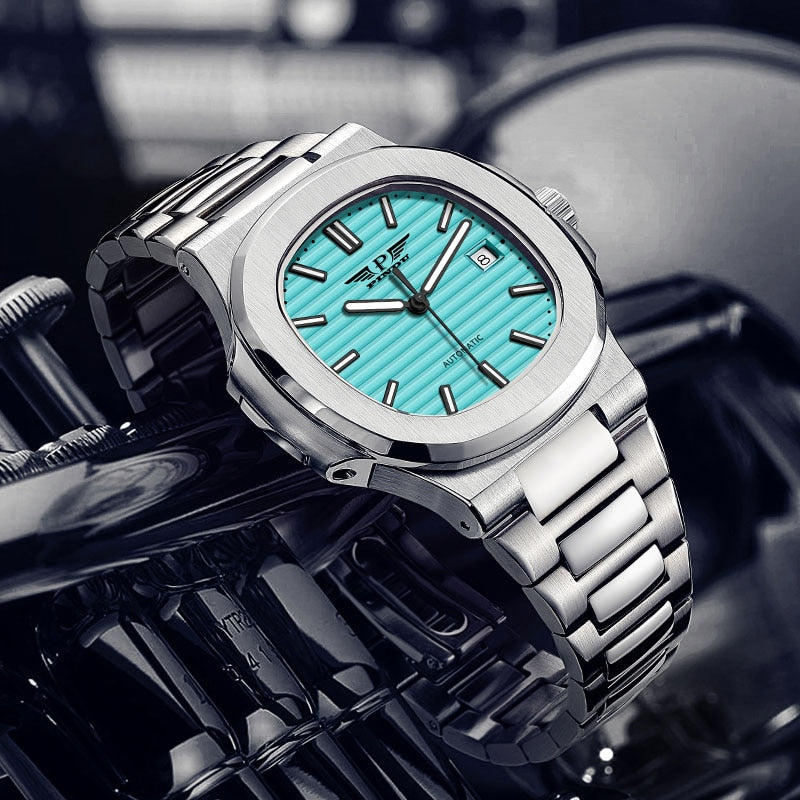 PINDU Top Brand Automatic Watch Men Stainless Steel Mechanical Mens Watch 50ATM Waterproof Watches for Men Classic Wrist Watch