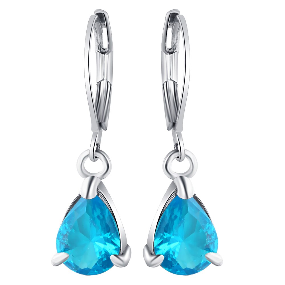 Luxury Cubic Zirconia Aquamarine Gold Color Love Stud Earrings for Women Bride Band Wedding Jewelry