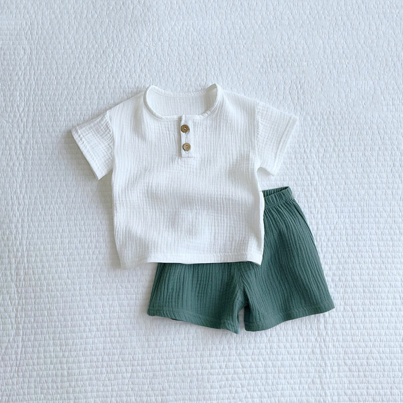 Muslin Baby Boy Clothing Set Summer Organic Cotton Children Clothing Short Sleeve Tops T-shirt + Shorts Kids Clothes