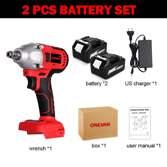 ONEVAN 588N.M Brushless Electric Impact Wrench 1/2inch Cordless Electirc Wrench w/22900mah Li-ion Battery For Makita 18v Battery