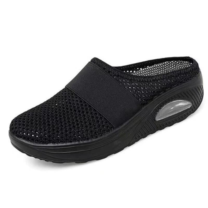 Womens Breathable Walking Slippers Lightweight Air Cushion Slip on Summer Sandals Women Flats Mesh Shoes Female Slides