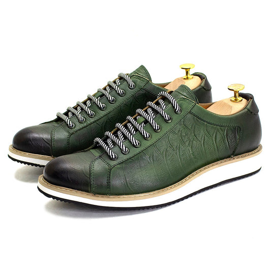 European Style Men&#39;s Casual Shoes Real Cow Leather Green Black Fashion Designer Luxury Crocodile Print Street Flat Shoes for Men