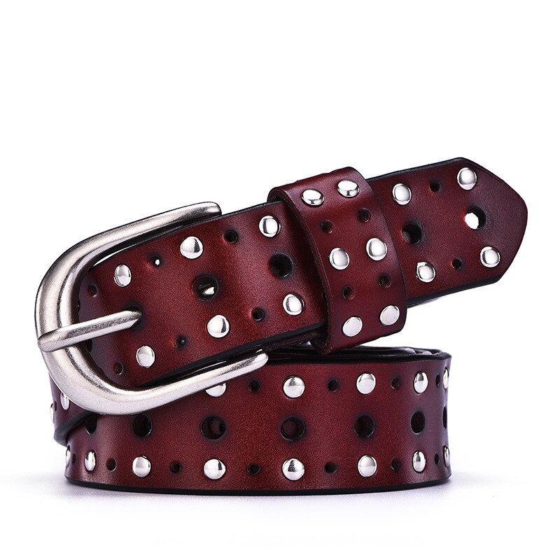 RAINIE SEAN Waist Belts Women Rivet Punk Cowskin Genuine Leather Women Belt Buckle Belts for Women Trousers Ladies Accessories