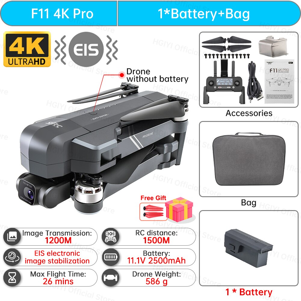 SJRC F11S 4K Pro Drone 4K Profesional 5G WiFi EIS 2 Axis Gimbal With HD Camera GPS Brushless Quadcopter Professional F11 RC Dron