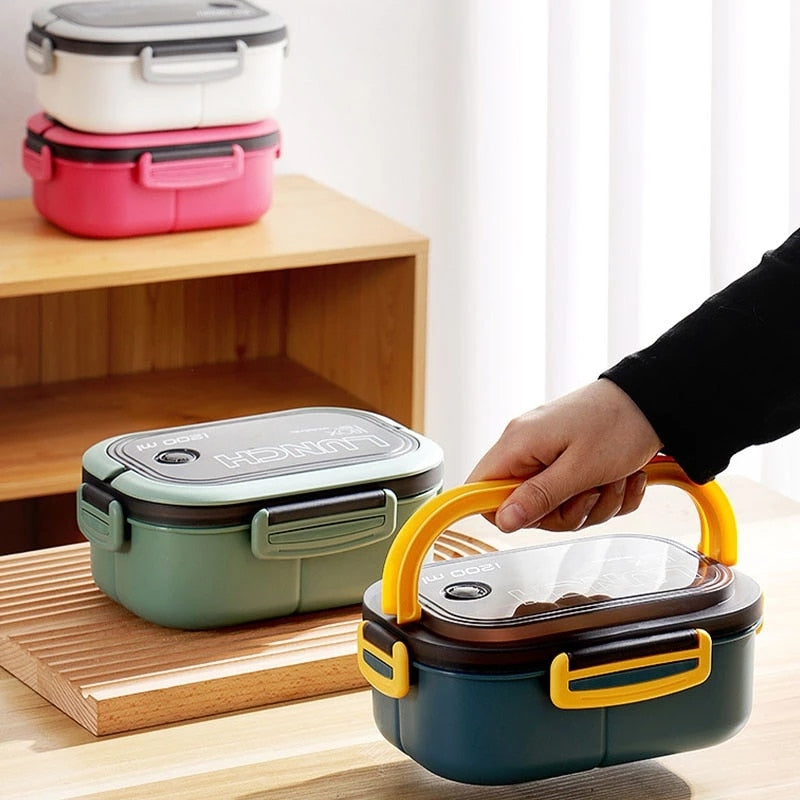 2-Layers Sealed Kids Lunch Box Fruits Food Containers Student Office Worker Microwavable Bento Box With Fork Spoon Fresh-Keeping