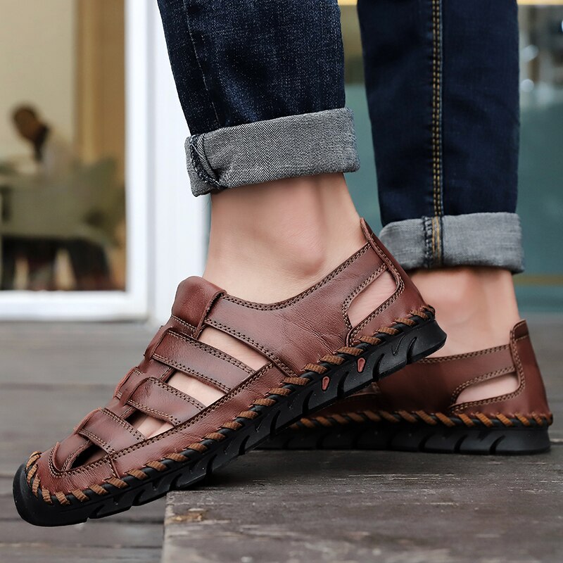 Classic Men&#39;s Sandals Summer Soft Sandals Luxury Men Shoes Genuine Leather Sandals Brand Big Size Soft Outdoor Men Roman Sandals