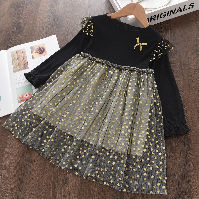Menoea Baby Girl Cute Costume Fall 2022 Children Mesh Cotton Dress with Long Puff Sleeve Princess Dresses Winter Dress for Girls