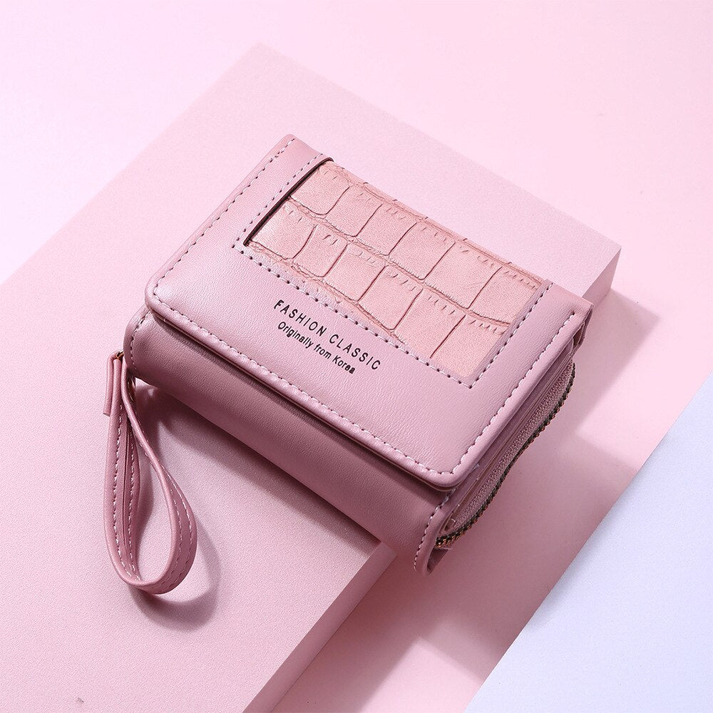 Fashion Square Plaid Women&#39;s Short Wallet Large Capacity Multi-card Zipper Bags for Women 2022 Trendy Texture 3 Fold Coin Purse