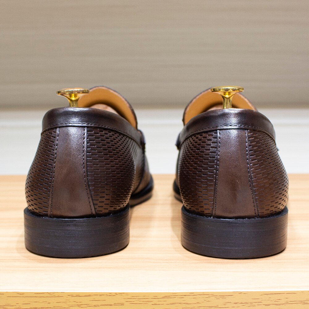 Men&#39;s Loafers Genuine Leather Classic Metal Chain Slip-On Casual Business Dress Shoes Comfortable Party Wedding Footwear for Men