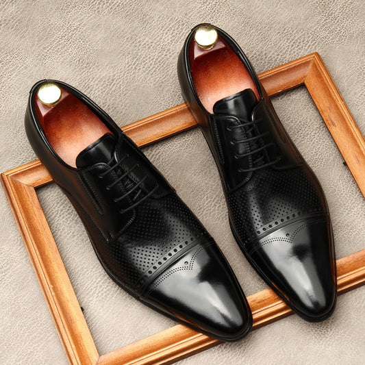 New Men&#39;s Bullock Style Leather Shoes Shoes Men Spring Autumn Handmade Leather Lace-Up British Formal Business Shoes 38-45