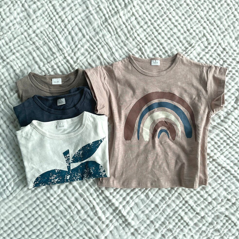 Fashion Kids Summer T-shirts Slub Cotton Toddler Baby Clothes Children Tops Tees For Boys &amp; Girls
