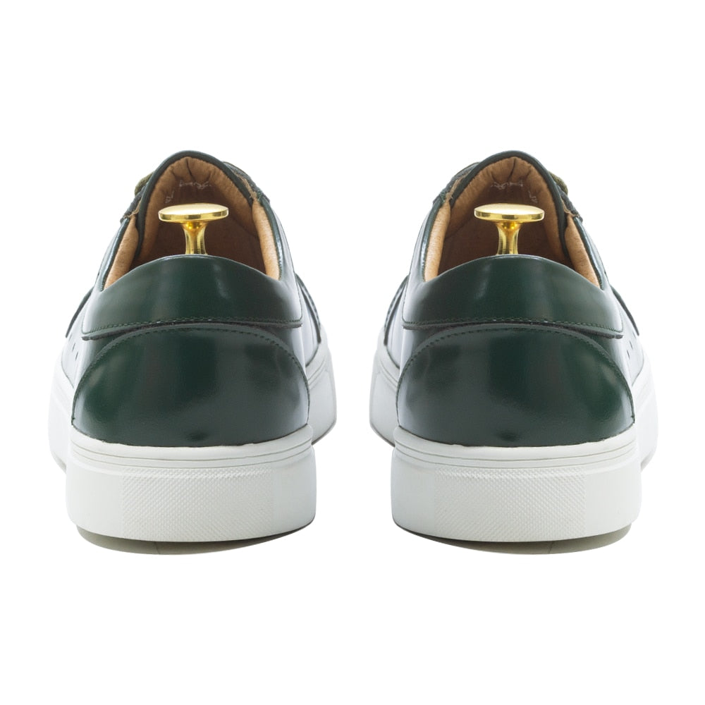 Fashion Mens Casual Shoes Patent Leather Lace-Up Green Black Derby Breathable Comfortable Spring Autumn New Sneakers for Men