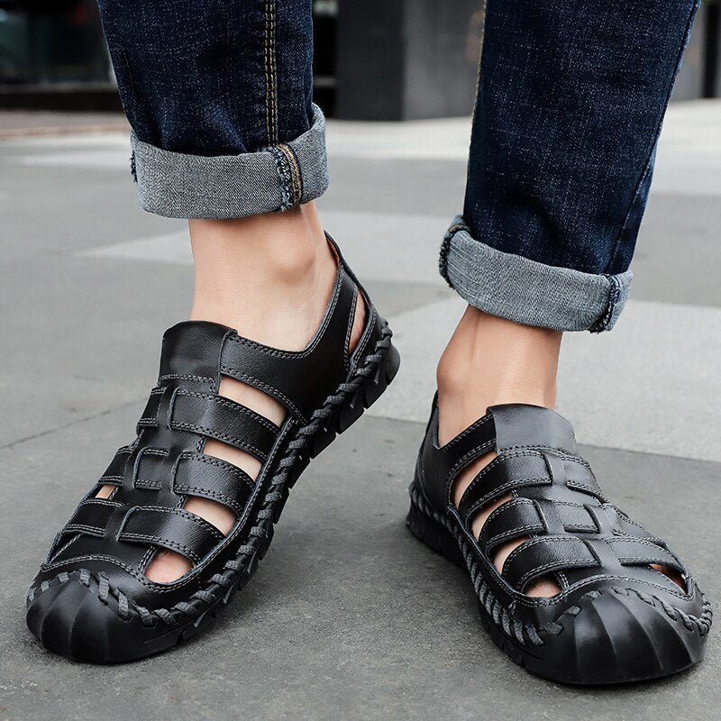 Classic Men&#39;s Sandals Summer Soft Sandals Luxury Men Shoes Genuine Leather Sandals Brand Big Size Soft Outdoor Men Roman Sandals