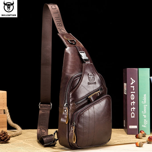 BULLCAPTAIN 2021 Genuine Leather Chest Bag Men's Fashion Style Casual Straddle Bag Business Large Capacity Leather Men's Luggage