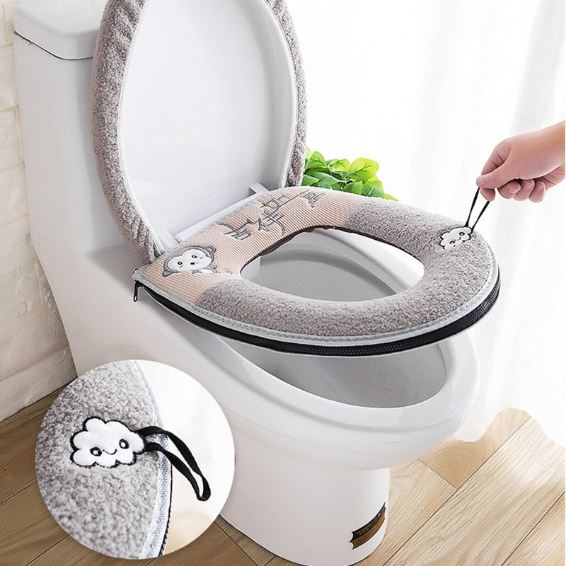 Toilet Seat Mat Set Bathroom Universal  2pcs/set Cushion+lid Cover Warm Soft Washable Closestool Seat Case Winter Pad Bidet Mats