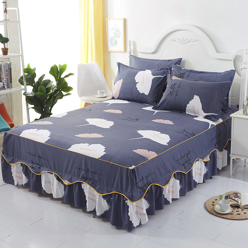 3Pcs Bed Sheet Cotton Lace Skirt Elastic Fitted Double Bedspread Mattress Cover Home Pillowcase Bedding Set Bedsheet 2 Seater