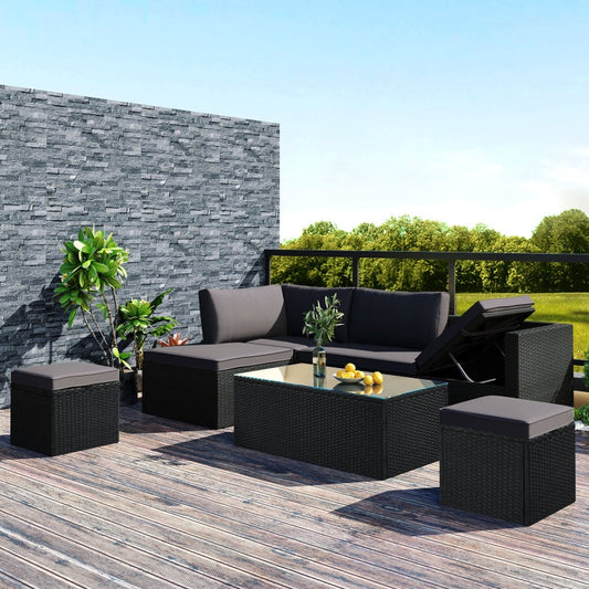 Large Outdoor Wicker Sofa Set, PE Rattan, Movable Cushion, Sectional Lounger Sofa, For Backyard, Porch, Pool, Gray