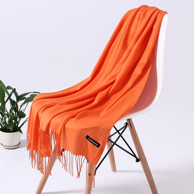 Fashion Solid Color 2022 Women Scarf Winter Hijabs Tassels Long Lady Shawls Cashmere Like Pashmina Bandana Scarves Wraps Echarpe
