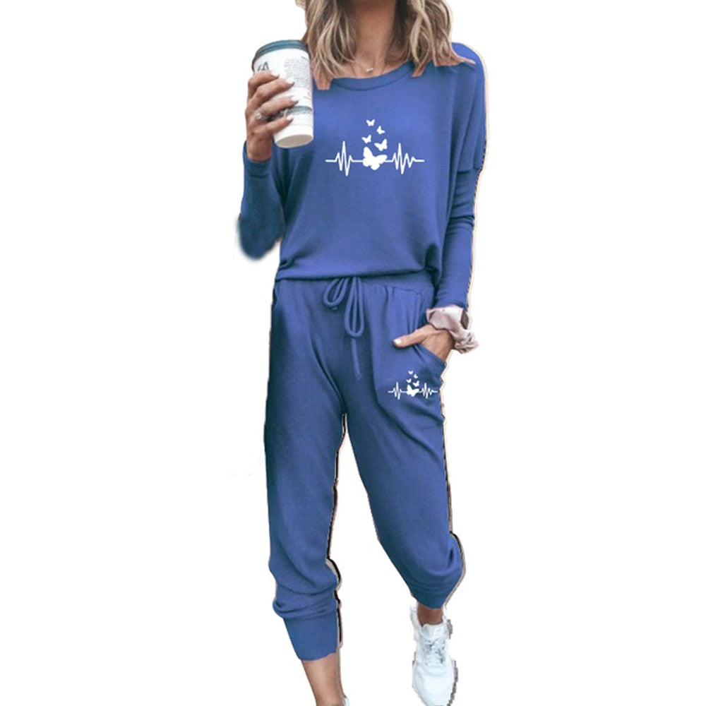 2022 New Set Woman 2 Pieces Casual Fleece Tracksuit Women Suit Long Sleeve Pullover + Sport Pants Fashion Home Suit (7colors)