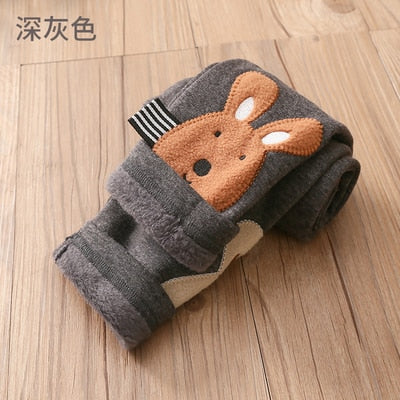 2022 Winter Warm 2 3 4 5 6 8 10 Years Children Cute Color Cartoon Patchwork Plus Velvet Thickening Leggings For Kids Baby Girls