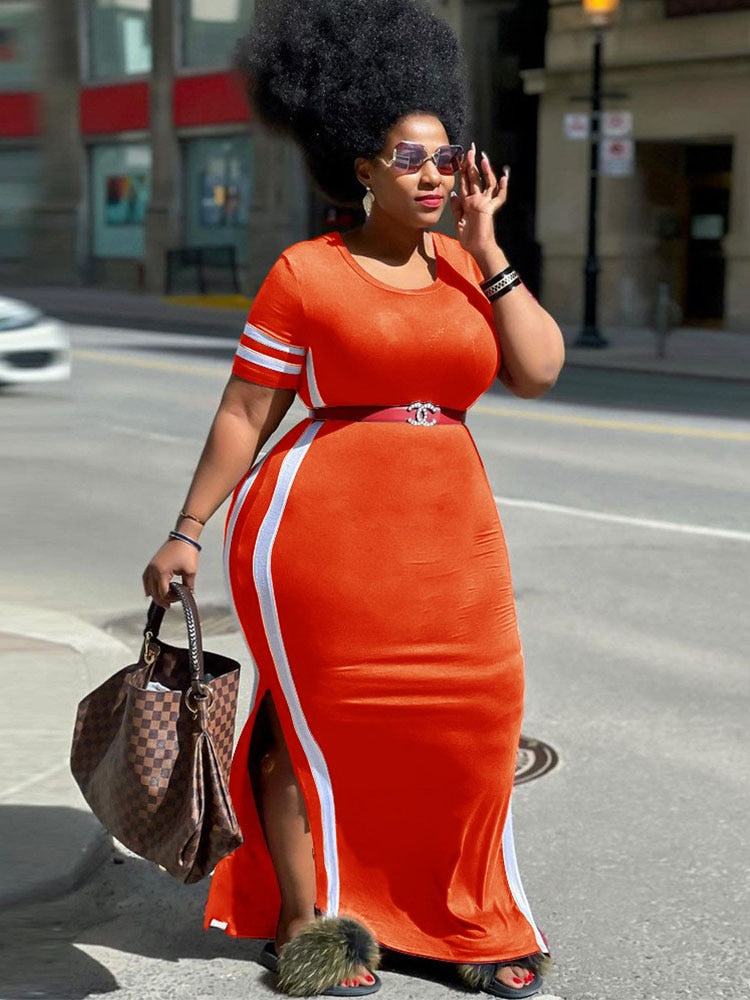 Plus Size Women Clothing Dresses with Split Summer Tshirt Dress Oversized Streetwear Knit Midi Dress Wholesale Bulk Dropshipping