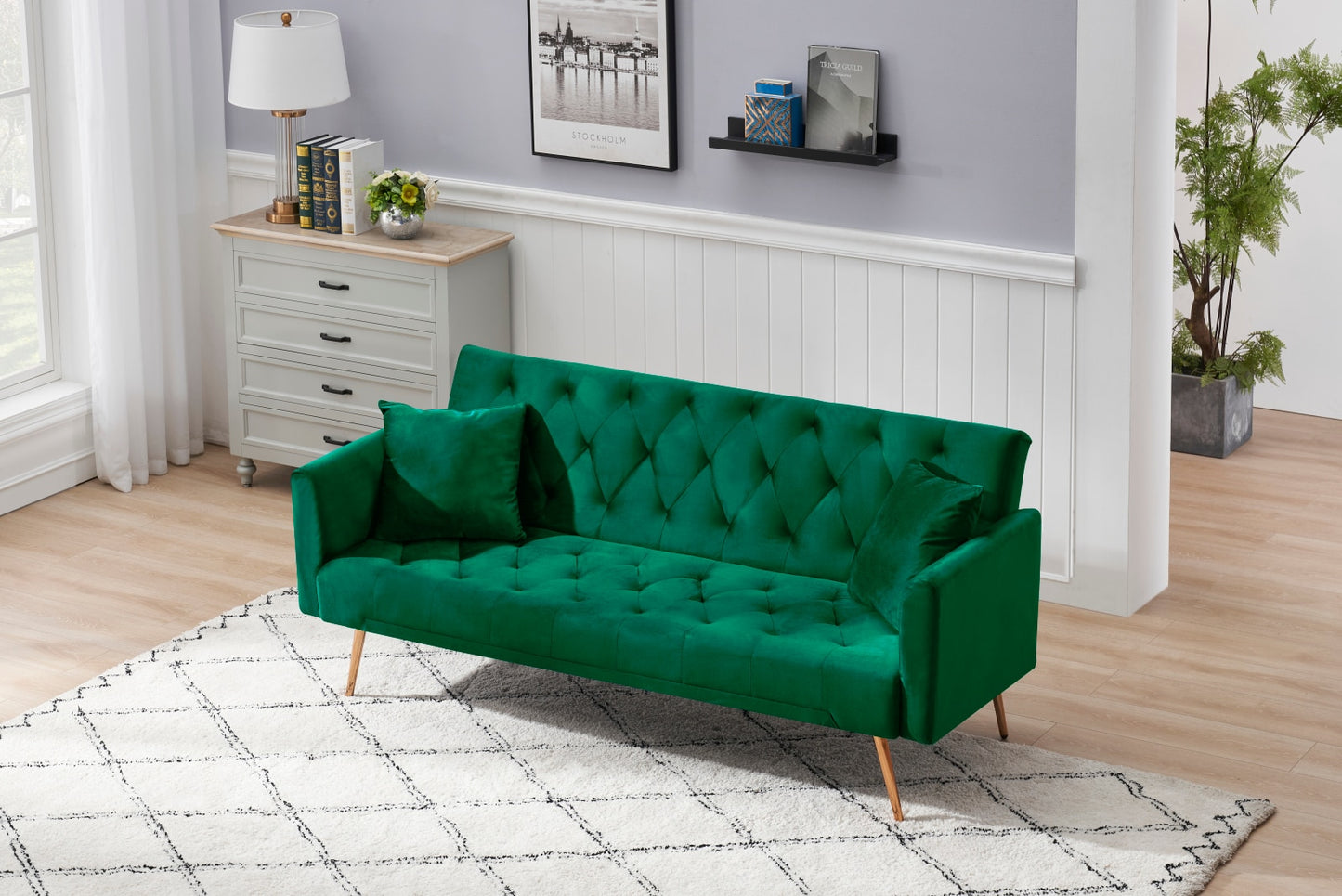 Modern Variable Bed Sofa Multifunctional Soft Velvet Folding Sofa Home Living Room Furniture Durable Conical Legs Futon Sofa