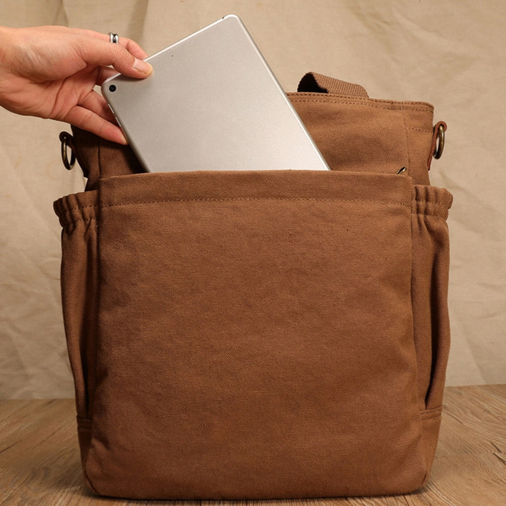 Business Men Canvas Handbag Casual Large Crossbody Shoulder Bag Vintage Tote Male Office Handbags Retro Brown Satchel Bags XA74C