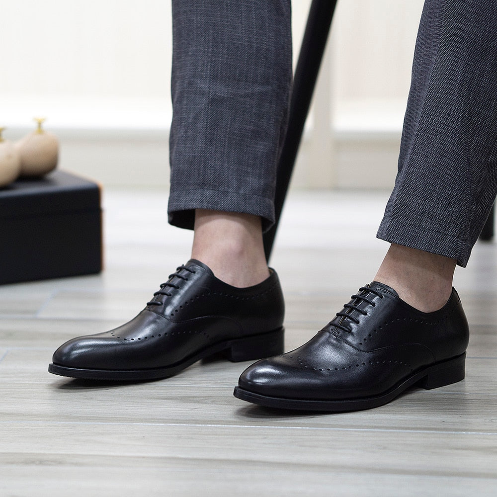 Italian Luxury Men&#39;s Dress Shoes Calf Genuine Leather Lace-Up Wingtip Black Oxford Farmal Business Office Classic Shoe for Men