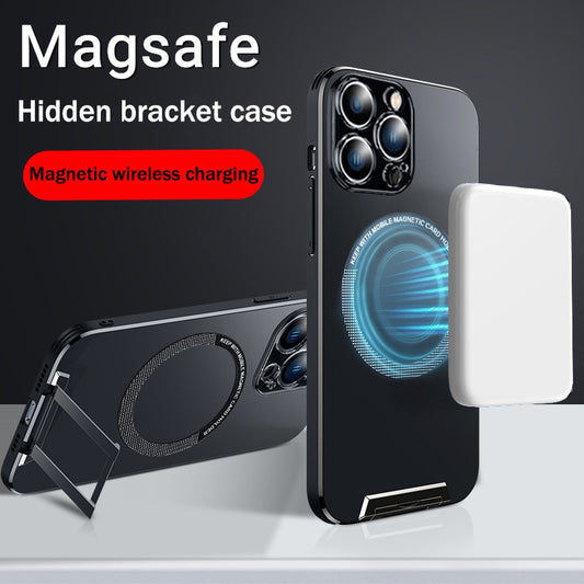 For iPhone 14 Pro Max Phone Case Metal Invisible Bracket Stand Back Cover For iPhone 13 Pro Max 14 Plus Magsafe Magnetic Case