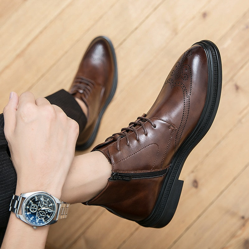 Leather Shoes Men Boots Winter Formal Leather Oxfords Boots Shoes Dress Business Boots Men Chelsea Autumn ankle boots men