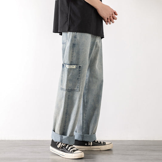 Loose Street Style Straight Cargo Pants Jeans Men Fashion Brand Wide Leg Overalls Retro Trend Leisure Youth Denim Baggy