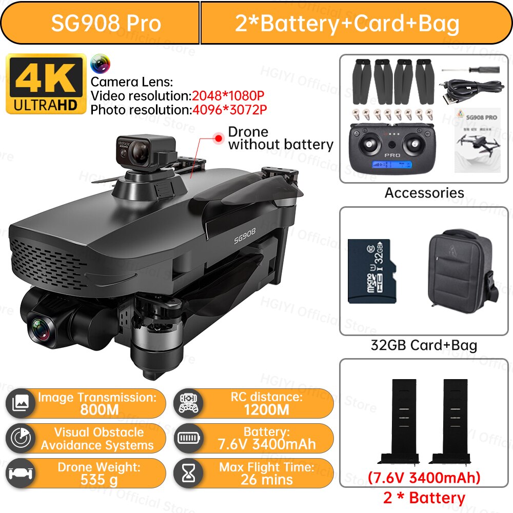 HGIYI SG908 Max Drone 4K Profesional 3-Axis Gimbal Obstacle Avoidance HD Camera Dron GPS RC Helicopter Quadcopter VS SG907 Max